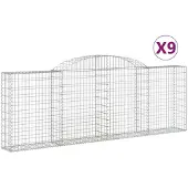 vidaXL Gabionen met boogvorm, 9 stuks, 300x30x100/120 cm, verzinkt staal