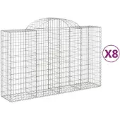 vidaXL Gabionen met boogvorm, 8 stuks, 200x50x120/140 cm, verzinkt staal