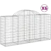 vidaXL Gabionen met boogvorm, 6 stuks, 200x50x100/120 cm, verzinkt staal