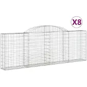 vidaXL Gabionen met boogvorm, 8 stuks, 300x30x100/120 cm, verzinkt staal
