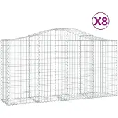 vidaXL Gabionen met boogvorm, 8 stuks, 200x50x100/120 cm, verzinkt staal