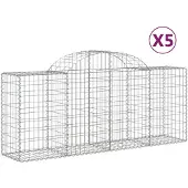 vidaXL Gabionen met boogvorm, 5 stuks, 200x50x80/100 cm, verzinkt staal