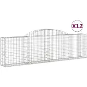 vidaXL Gabionen met boogvorm, 12 stuks, 300x30x80/100 cm, verzinkt staal