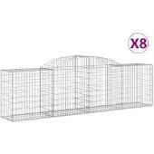vidaXL Gabionen met boogvorm, 8 stuks, 300x50x80/100 cm, verzinkt staal