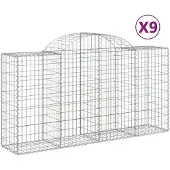 vidaXL Gabionen met boogvorm, 9 stuks, 200x50x100/120 cm, verzinkt staal