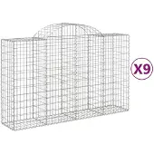 vidaXL Gabionen met boogvorm, 9 stuks, 200x50x120/140 cm, verzinkt staal