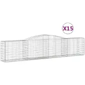 vidaXL Gabionen met boogvorm, 15 stuks, 400x50x80/100 cm, verzinkt staal