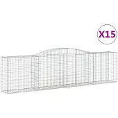 vidaXL Gabionen met boogvorm, 15 stuks, 400x50x100/120 cm, verzinkt staal