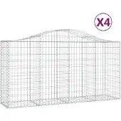 vidaXL Gabionen met boogvorm, 4 stuks, 200x50x100/120 cm, verzinkt staal