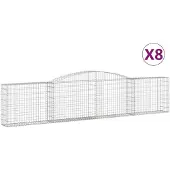 vidaXL Gabionen met boogvorm, 8 stuks, 400x30x80/100 cm, verzinkt staal