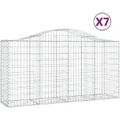 vidaXL Gabionen met boogvorm, 7 stuks, 200x50x100/120 cm, verzinkt staal