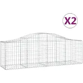 vidaXL Gabionen met boogvorm, 2 stuks, 200x50x60/80 cm, verzinkt staal