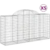 vidaXL Gabionen met boogvorm, 5 stuks, 200x50x100/120 cm, verzinkt staal