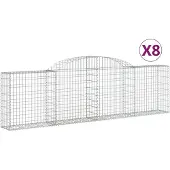 vidaXL Gabionen met boogvorm, 8 stuks, 300x30x80/100 cm, verzinkt staal