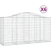 vidaXL Gabionen met boogvorm, 6 stuks, 200x50x100/120 cm, verzinkt staal