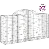 vidaXL Gabionen met boogvorm, 2 stuks, 200x50x100/120 cm, verzinkt staal
