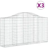 vidaXL Gabionen met boogvorm, 3 stuks, 200x30x100/120 cm, verzinkt staal