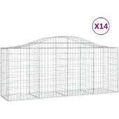 vidaXL Gabionen met boogvorm, 14 stuks, 200x50x80/100 cm, verzinkt staal