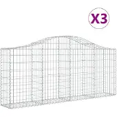 vidaXL Schanskorven 3 st gewelfd 200x30x80/100 cm gegalvaniseerd ijzer