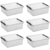 Sunware Q-Line opbergbox 25L - Set van 6 - Transparant/grijs