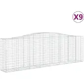 vidaXL Gabionen met boogvorm, 9 stuks, 400x50x120/140 cm, verzinkt staal