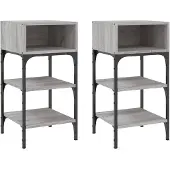 vidaXL Nachtkastjes 2 st 35x34,5x70 cm bewerkt hout grijs sonoma eiken