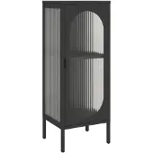 vidaXL Dressoir, zwart, 40x35x105 cm, glas en staal