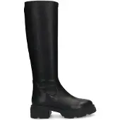 Manfield Zwarte leren hoge laarzen met half stretch | Maat 40