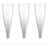 SANTEX Champagneglazen/flutes - set 30x - kunststof - 140 ml - herbruikbaar - witte voet - Champagneglazen
