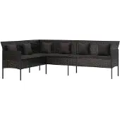 vidaXL Tuinbank L-vormig met kussens poly rattan zwart