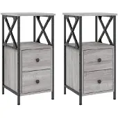 vidaXL Nachtkastjes 2 st 34x35,5x70 cm bewerkt hout grijs sonoma eiken