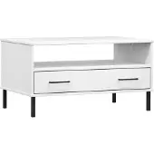 vidaXL Salontafel met metalen poten OSLO 85x50x45 cm masssief hout wit