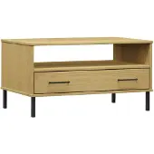 vidaXL Salontafel OSLO met metalen poten, bruin, 85x50x45 cm, massief hout