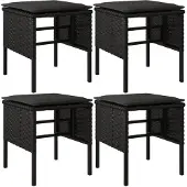 vidaXL Tuinvoetenbanken 4 st met kussens poly rattan zwart