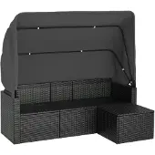 vidaXL Tuinbank 3-zits met dak en voetenbank poly rattan zwart