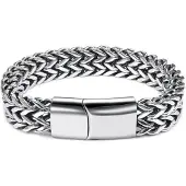 Victorious Zilverkleurige Armband Heren – Gevlochten Zilverkleurig en Magnetische Schuifsluiting – Zilverkleurig – 22cm