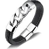 Victorious Leren Armband Heren – RVS Roestvrijstaal Sluiting – Zwart – 20.5cm