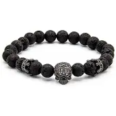 Victorious Natuurstenen Kralen Armband Heren – Zwarte Schedel – Zwart – 18cm