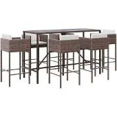 vidaXL 7-delige Tuinbarset met kussens poly rattan bruin