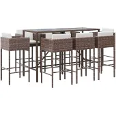 vidaXL 9-delige Tuinbarset met kussens poly rattan bruin