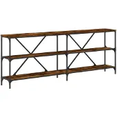 vidaXL Wandtafel 200x30x75 cm bewerkt hout en ijzer gerookt eikenkleur