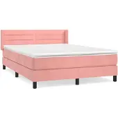vidaXL Boxspring met matras fluweel roze 140x200 cm