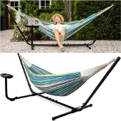 Vita5 Hangmat met Standaard – 2 Persoons – Incl. Bekerhouder – 205kg Draaggewicht – Groen/Blauw