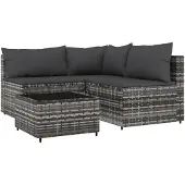 vidaXL 4-delige Loungeset met kussens poly rattan grijs
