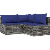 vidaXL 3-delige loungeset voor de tuin met kussens, grijs, polyrotan