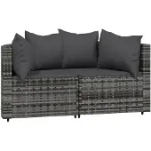 vidaXL Tuinhoekbanken met kussens 2 st poly rattan grijs