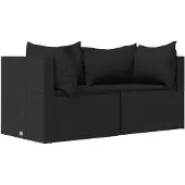 vidaXL Tuinhoekbanken met kussens 2 st poly rattan zwart