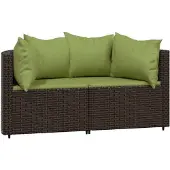 vidaXL Tuinhoekbanken met kussens 2 st poly rattan bruin