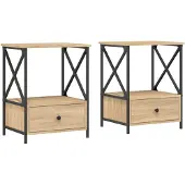 vidaXL Nachtkastjes 2 st 50x41x65 cm bewerkt hout sonoma eikenkleurig