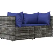 vidaXL Tuinbanken in hoekopstelling met kussens, 2 stuks, grijs, polyrotan